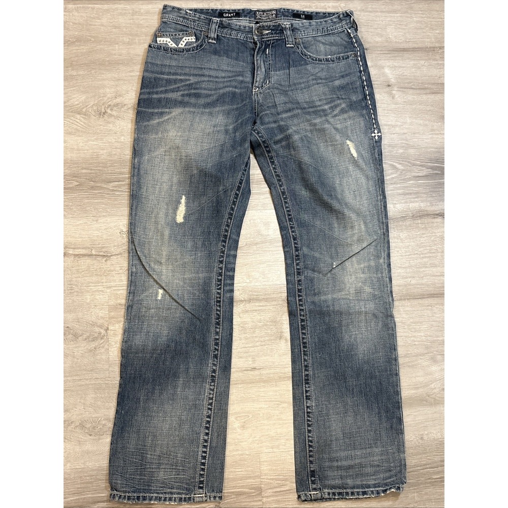 Affliction Grant Loose Fit  Distressed Men's Jeans‎ Size 34 Long